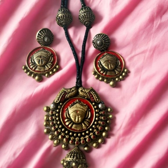 Handcrafted Terracotta Necklace and Earrings Set - Picture 1 of 5